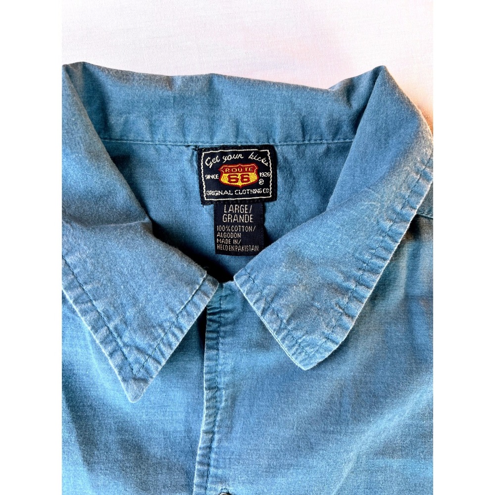 Route 66 Button Down Shirt Mens Large Blue Good Striped Short Sleeve Cotton